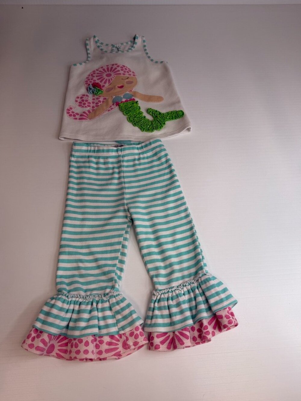 Mud Pie Mermaid Set Girl 5T Tank Top Flare Pant Stripe Princess Beach Party Go